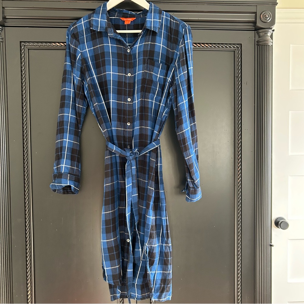 Joe Fresh Vintage Plaid Flannel Shirt Dress Blue and Black Tartan Women’s Large - Picture 2 of 6